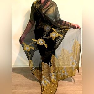 Indian/Pakistani formal black chiffon saree with gold and silver sequin work New